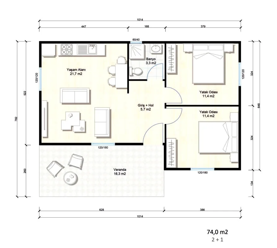 SEGA BUILD SD-074 – Едноетажни къщи от прес бетон, 74 m² – 3