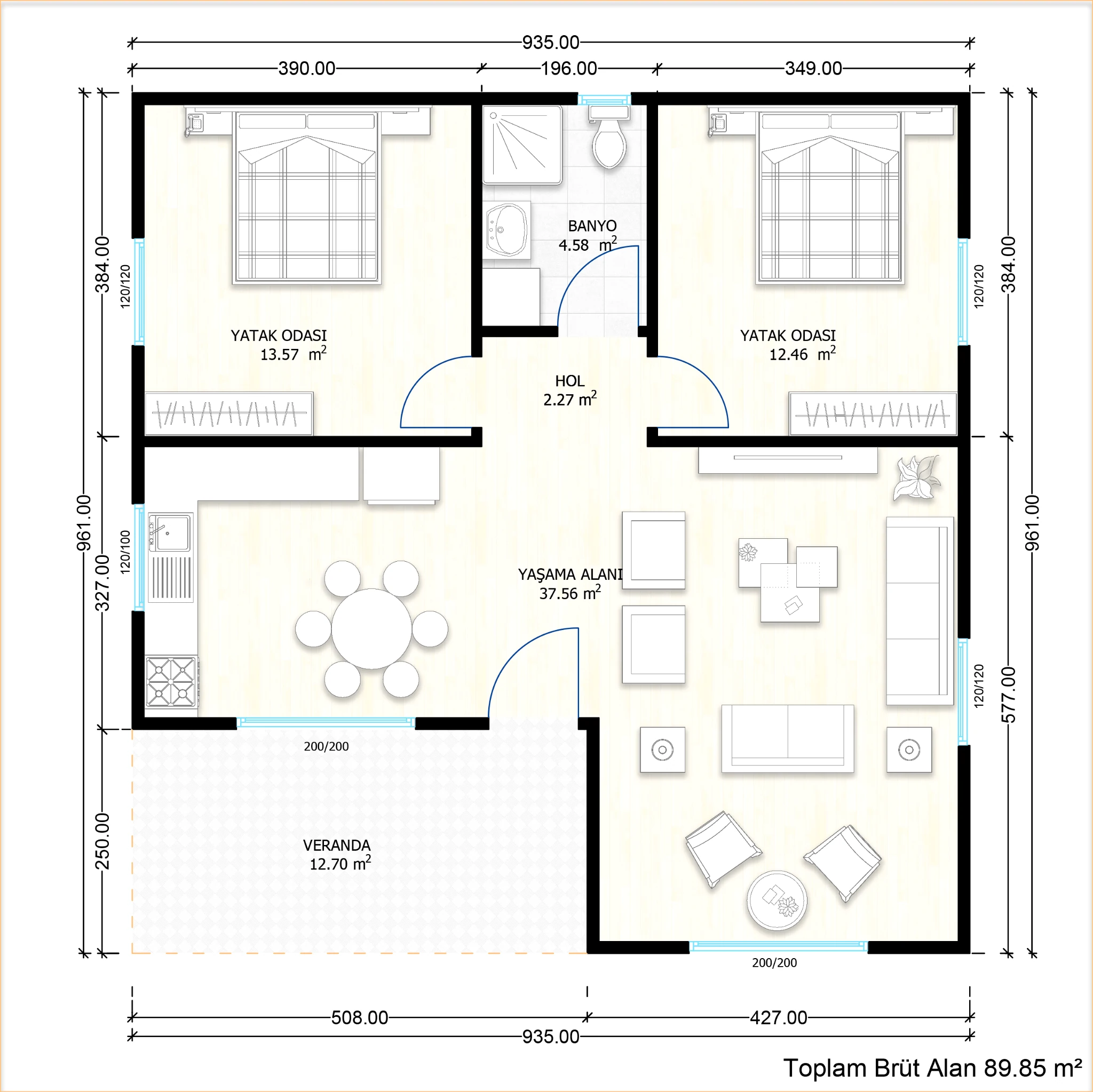 SEGA BUILD LS-090 – Едноетажни къщи с лека стоманена конструкция, 89.85 m² – 4